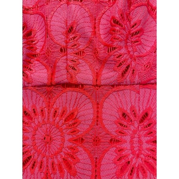 Trina Turk Pink Carpinteria Embroidery eyelet Ruffle Hem Dress size 0 - Picture 6 of 7
